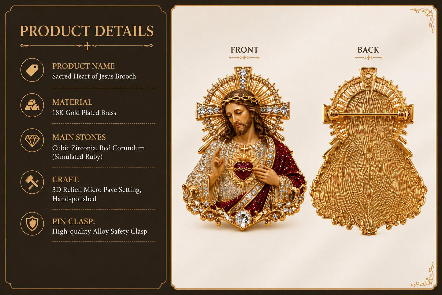 ❤️Last Day 50% OFF - 🙏 Sacred Heart of Jesus Brooch
