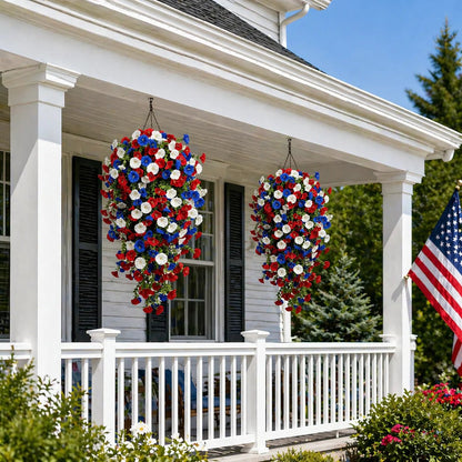 🎉Patriotic Hanging Flower Baskets 🔴⚪🔵 - Artificial Outdoor Decor, No Maintenance🇺🇸