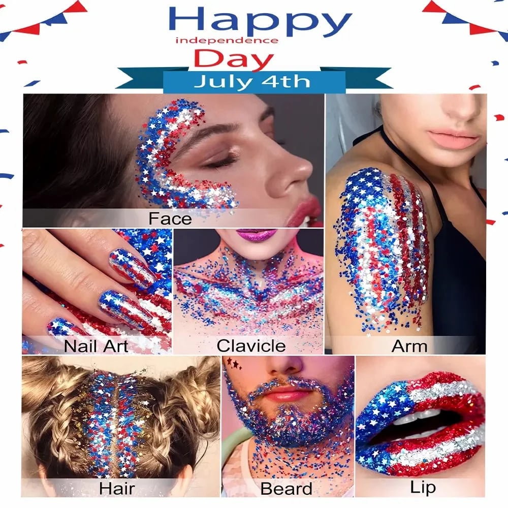 🦅4th of July Glitter Stick🇺🇸🎉Red, White & Blue Body & Hair Sparkle