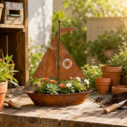 🎁Last Day 49% OFF🌼Rustic Sailboat Metal Planter