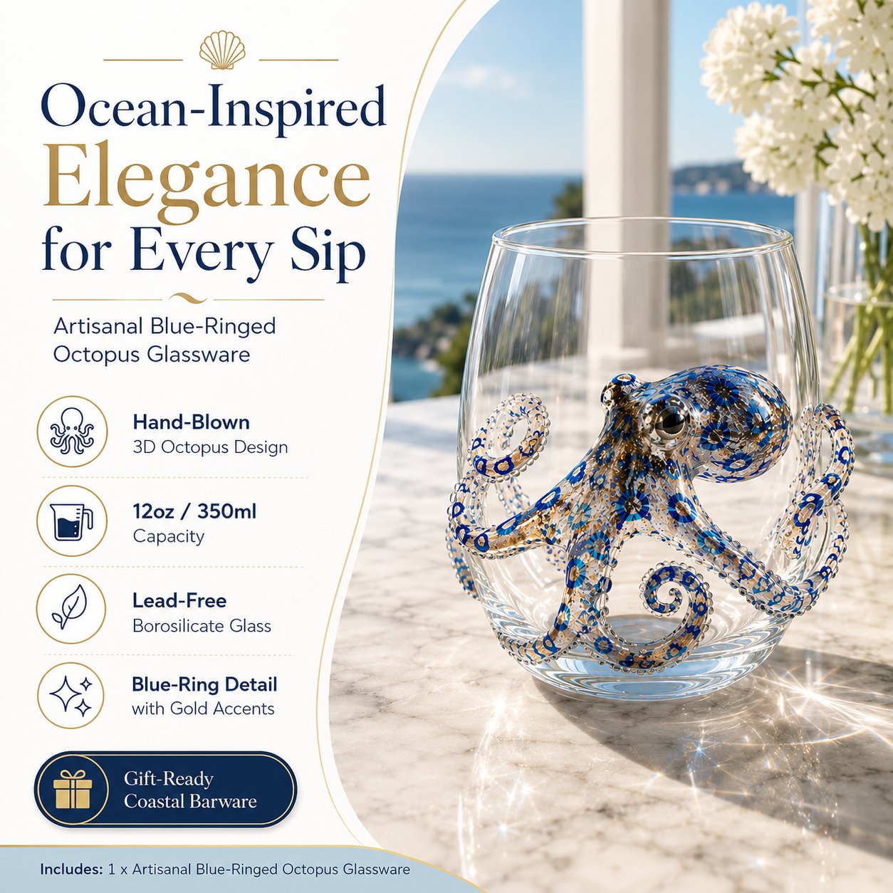 🌊The Perfect Beach House Gift🐙3D Ocean Animal Artisan Glassware Collection