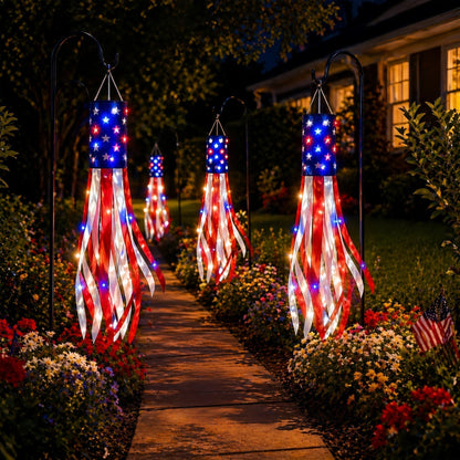💈💈3 Pack 50 Inch Large American Flag Windsocks with Red White Blue Lights