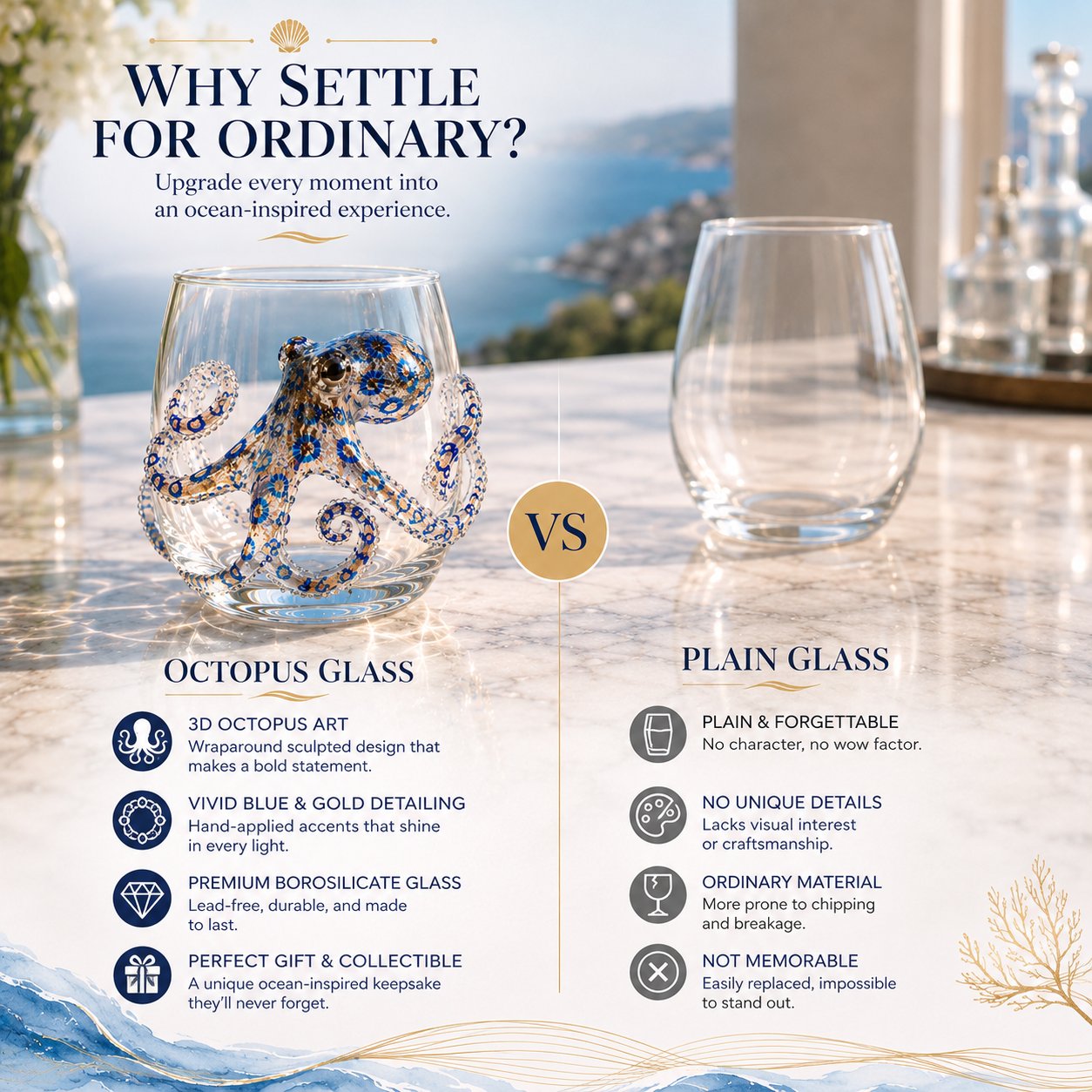 🌊The Perfect Beach House Gift🐙3D Ocean Animal Artisan Glassware Collection