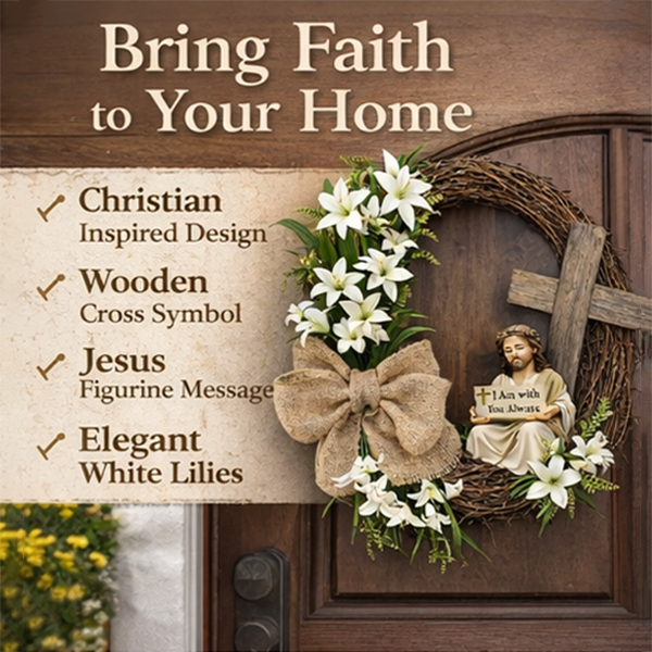 Easter Christian Wreath with Jesus Figurine