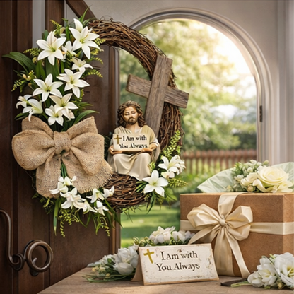 Easter Christian Wreath with Jesus Figurine