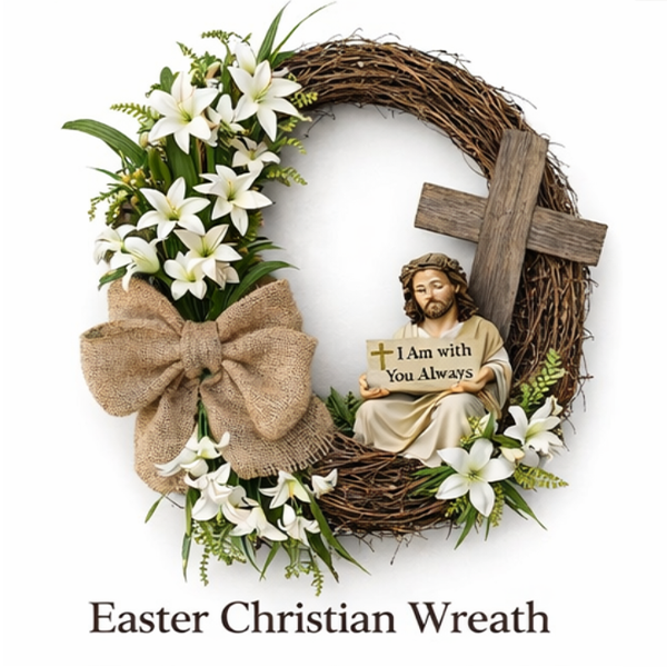 Easter Christian Wreath with Jesus Figurine