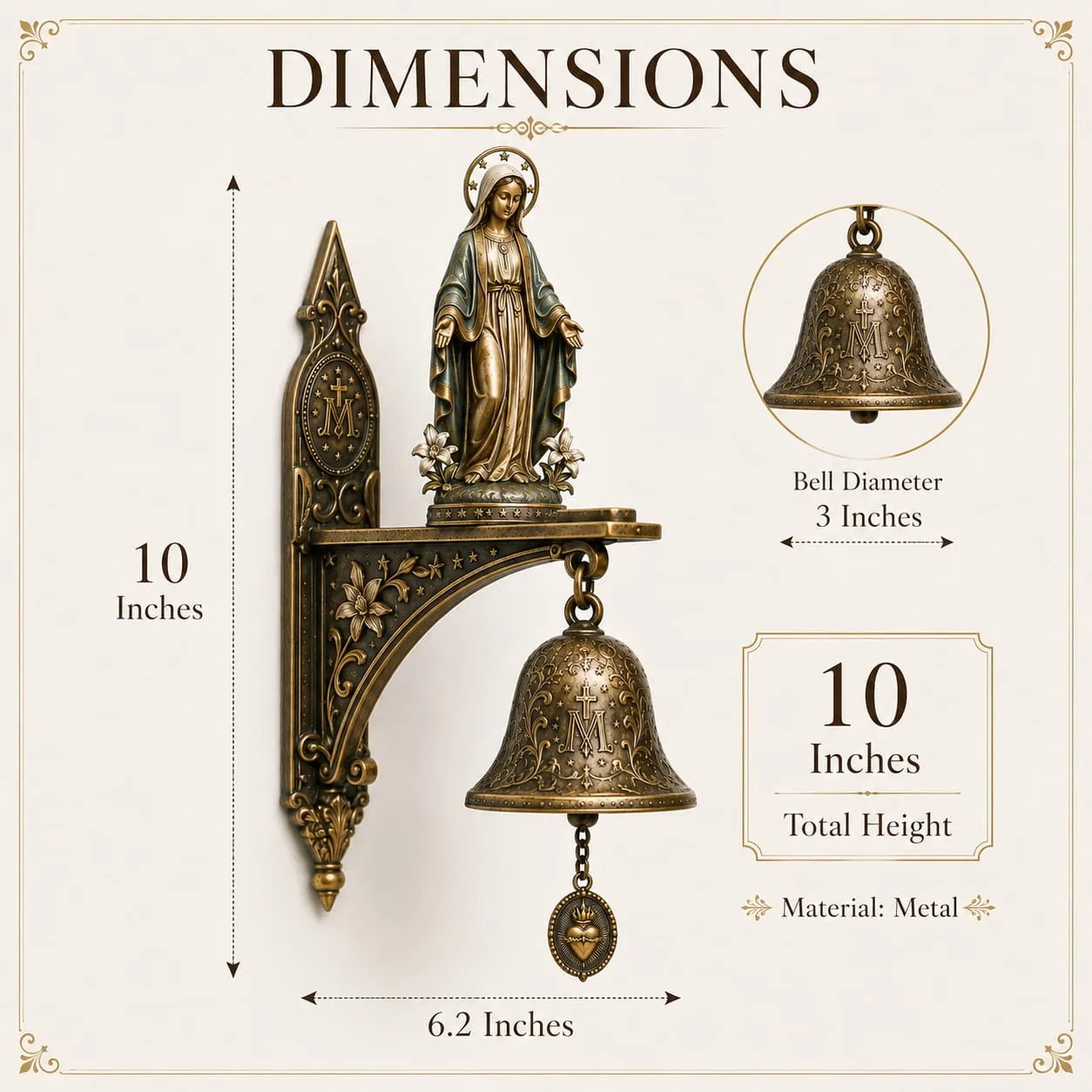 Our Lady of Grace Bronze Miraculous Medal Wall Bell ✨| 🙏Catholic Religious Home & Garden Decor"
