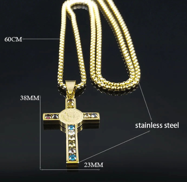 ✝️12 CRYSTAL CHRISTIAN CROSS NECKLACE✨