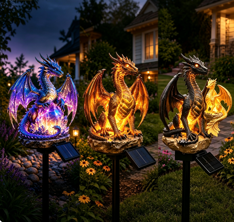 🐉 Mystical Amethyst Crystal Dragon Solar Light – Enchanted Garden Decor