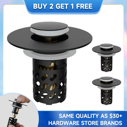 ✨ Upgraded 3-in-1 Pop Up Universal Bathroom Sink Drain Stopper - drain stopper + hair catcher + anti-clog filter