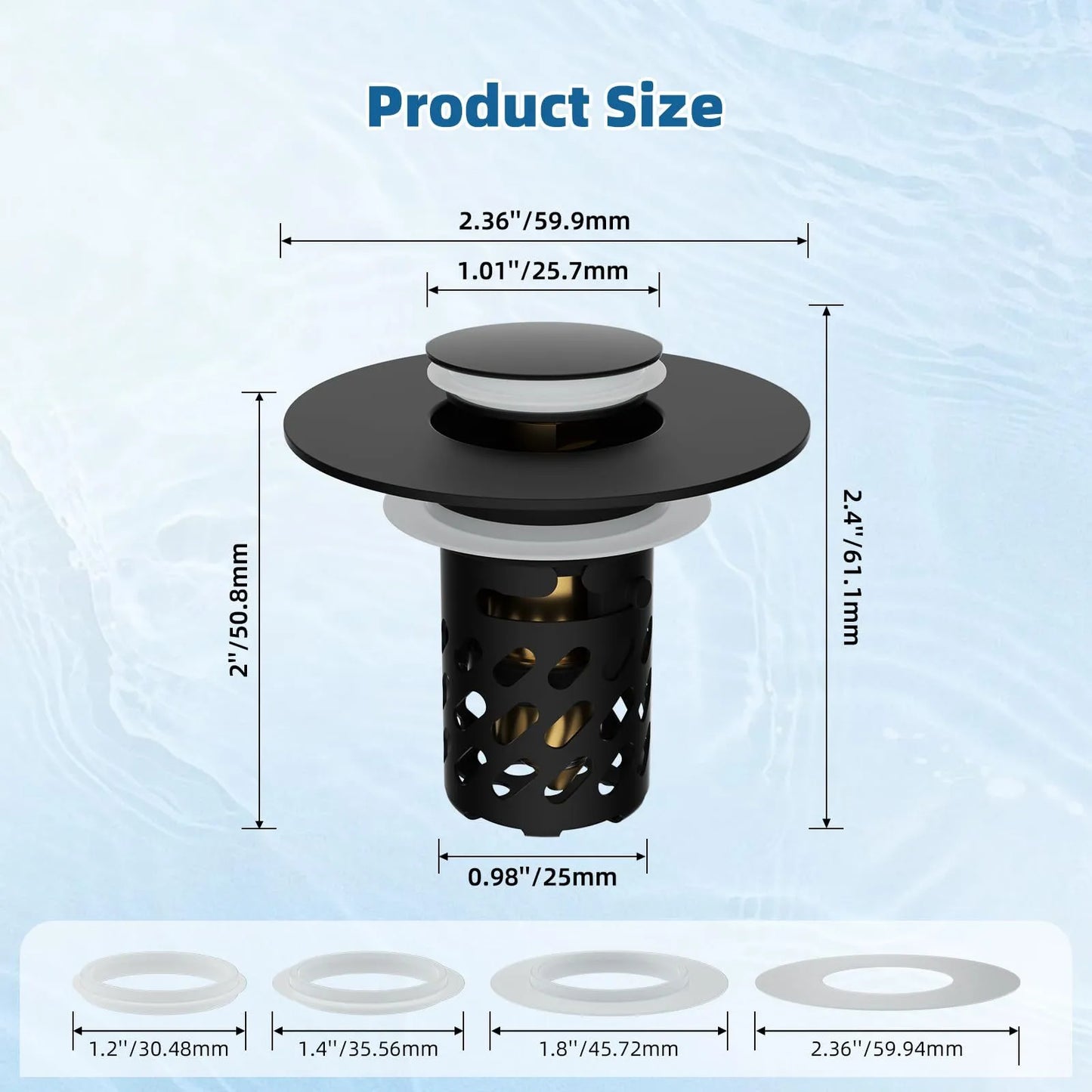 ✨ Upgraded 3-in-1 Pop Up Universal Bathroom Sink Drain Stopper - drain stopper + hair catcher + anti-clog filter