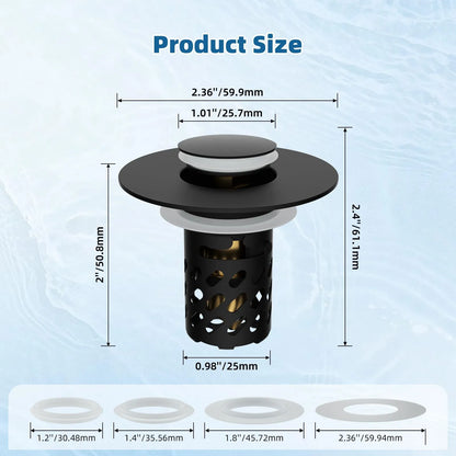 ✨ Upgraded 3-in-1 Pop Up Universal Bathroom Sink Drain Stopper - drain stopper + hair catcher + anti-clog filter