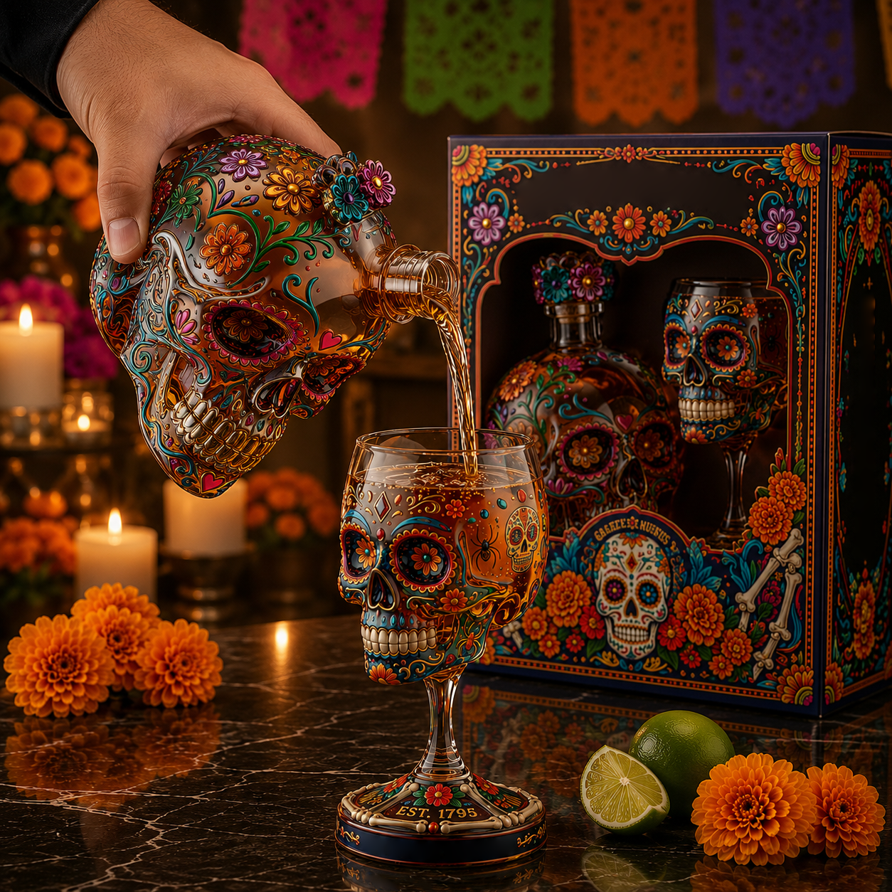 🔥 Day of the Dead Skull Decanter Set™ – FREE Matching Goblet While Supplies Last