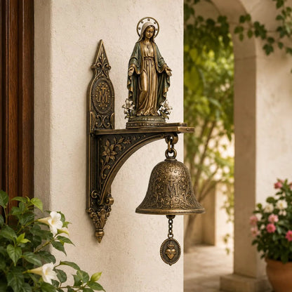 Our Lady of Grace Bronze Miraculous Medal Wall Bell ✨| 🙏Catholic Religious Home & Garden Decor"