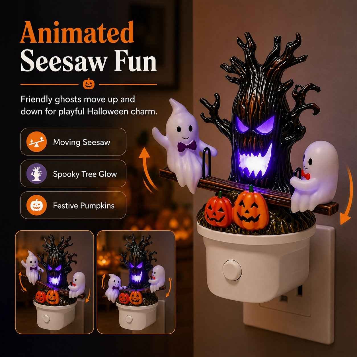 🔥LAST DAY 49% OFF🎃👻Animated Seesaw Ghost Plug In LED Night Light