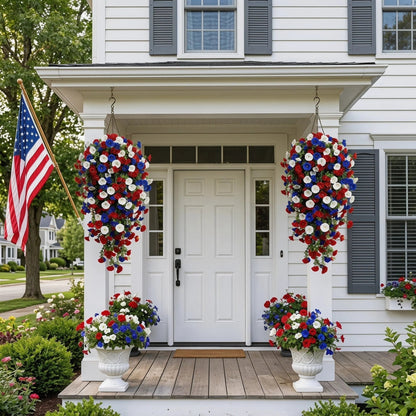 🎉Patriotic Hanging Flower Baskets 🔴⚪🔵 - Artificial Outdoor Decor, No Maintenance🇺🇸