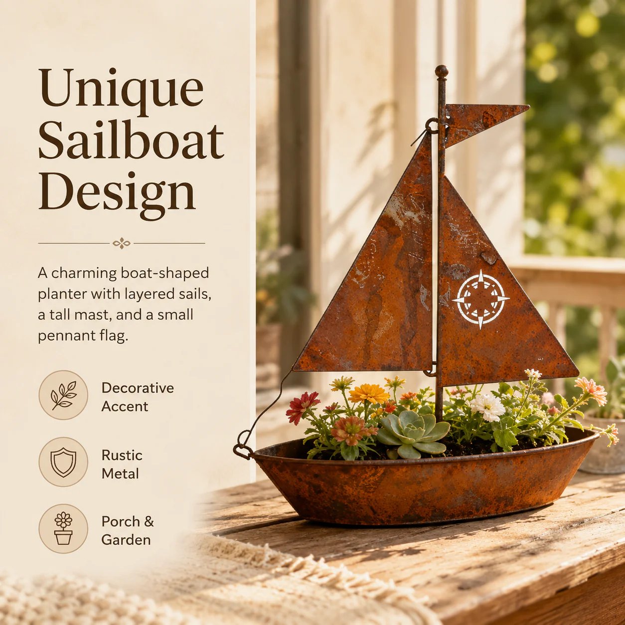 🎁Last Day 49% OFF🌼Rustic Sailboat Metal Planter