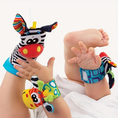 🔥Last Day 56% OFF - 👶🌈A set Newborn Baby Cartoon Animal Wrist Bell Rattle Socks