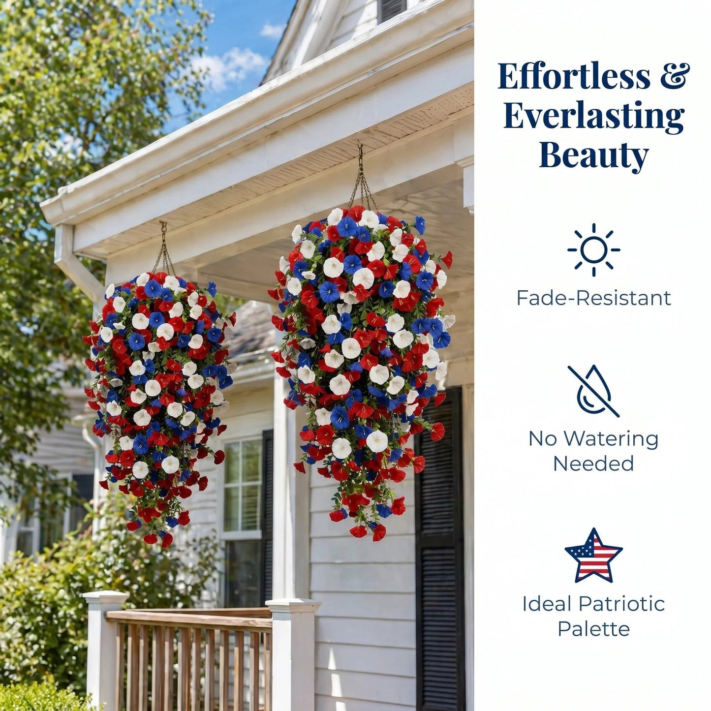 🎉Patriotic Hanging Flower Baskets 🔴⚪🔵 - Artificial Outdoor Decor, No Maintenance🇺🇸