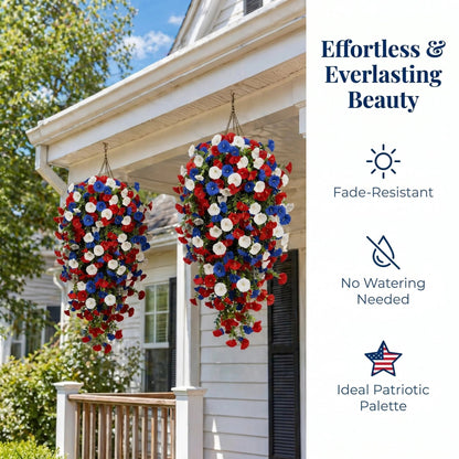 🎉Patriotic Hanging Flower Baskets 🔴⚪🔵 - Artificial Outdoor Decor, No Maintenance🇺🇸