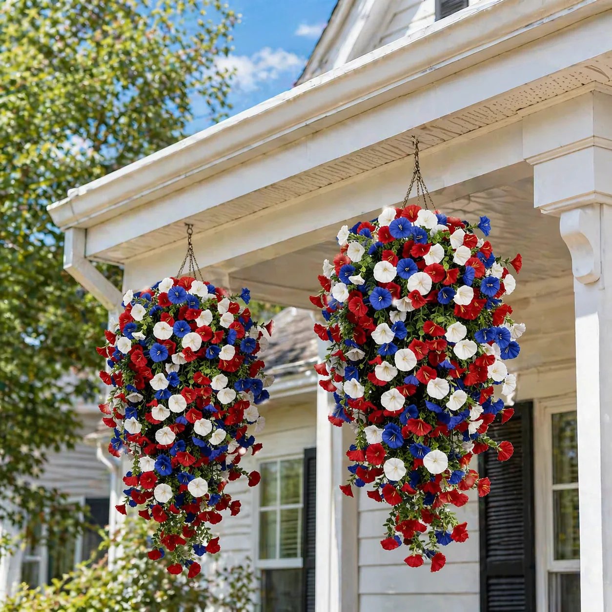 🎉Patriotic Hanging Flower Baskets 🔴⚪🔵 - Artificial Outdoor Decor, No Maintenance🇺🇸