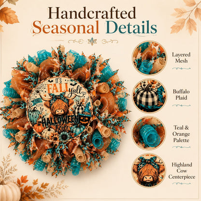 🐮🍂 Highland Cow Fall Halloween Wreath