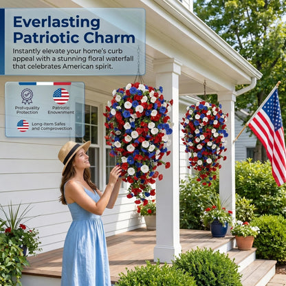 🎉Patriotic Hanging Flower Baskets 🔴⚪🔵 - Artificial Outdoor Decor, No Maintenance🇺🇸