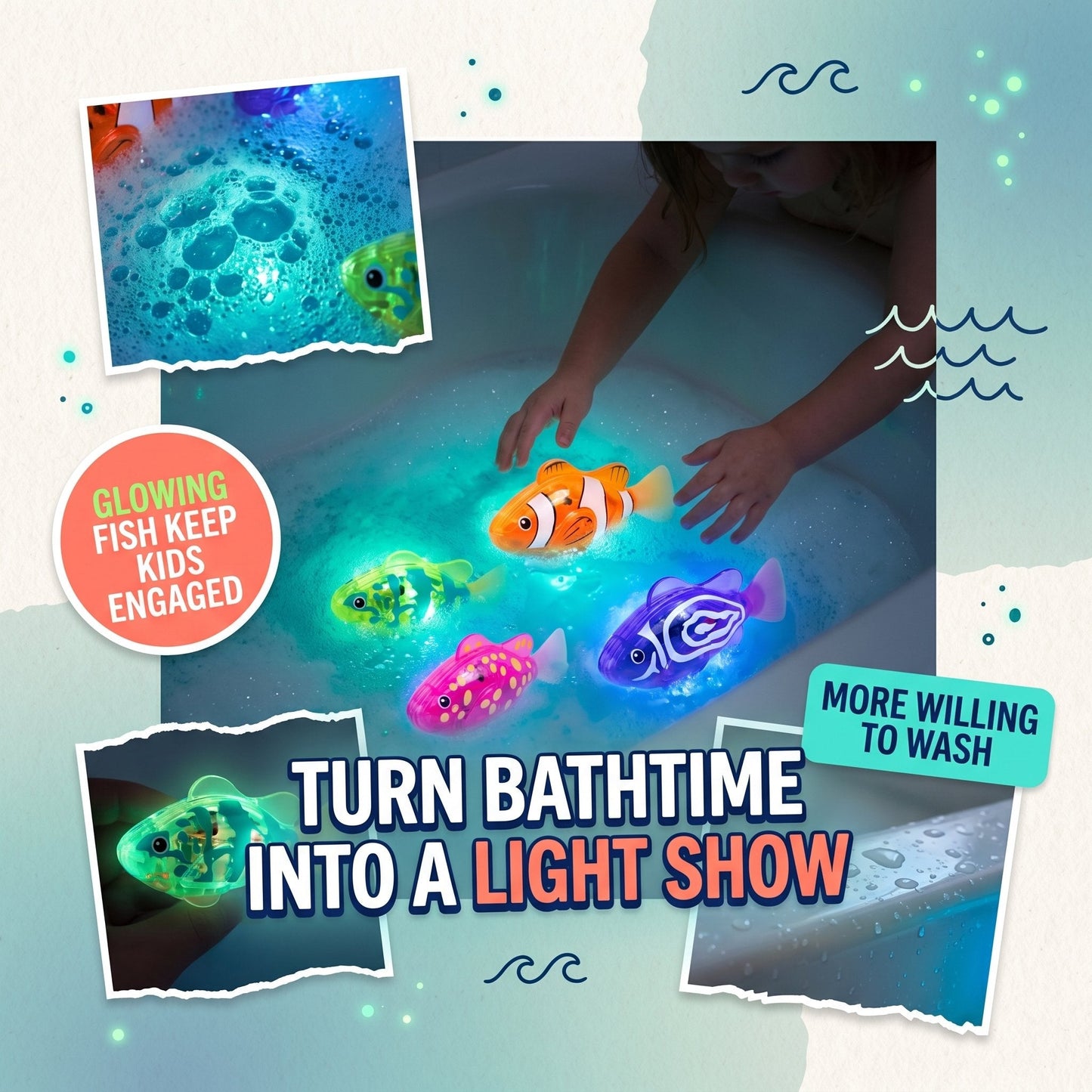 🔥🔥🛁✨Electronic Pet Fish Bath Toy | LED Light Up | Auto-Swimming Bath Toy🐠💦