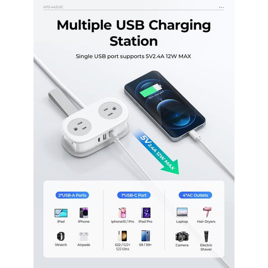 🔌7 in 1 Travel Power Strip, 4 Outlets 2 USB Ports