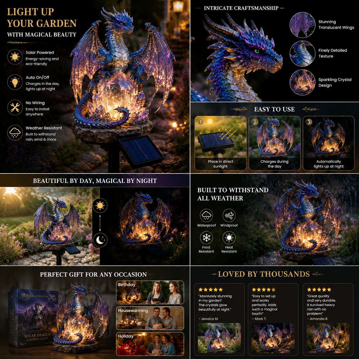 🐉 Mystical Amethyst Crystal Dragon Solar Light – Enchanted Garden Decor