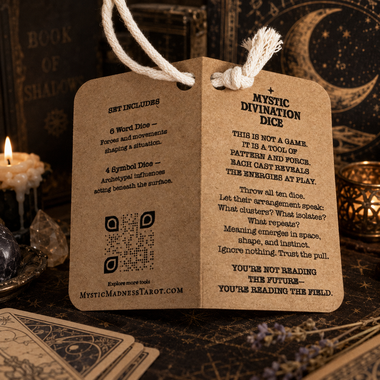 🔮🎲Arcane Divination Dice Set – Engraved Wooden Box, Oracle Dice for Tarot Ritual, Handcrafted Intuition Amplifier