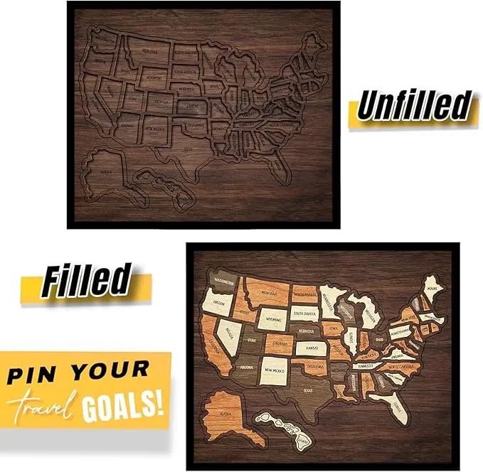 🇺🇸 Wooden USA Travel Map Puzzle🧩A Stylish Way to Track Your Journey & Memories