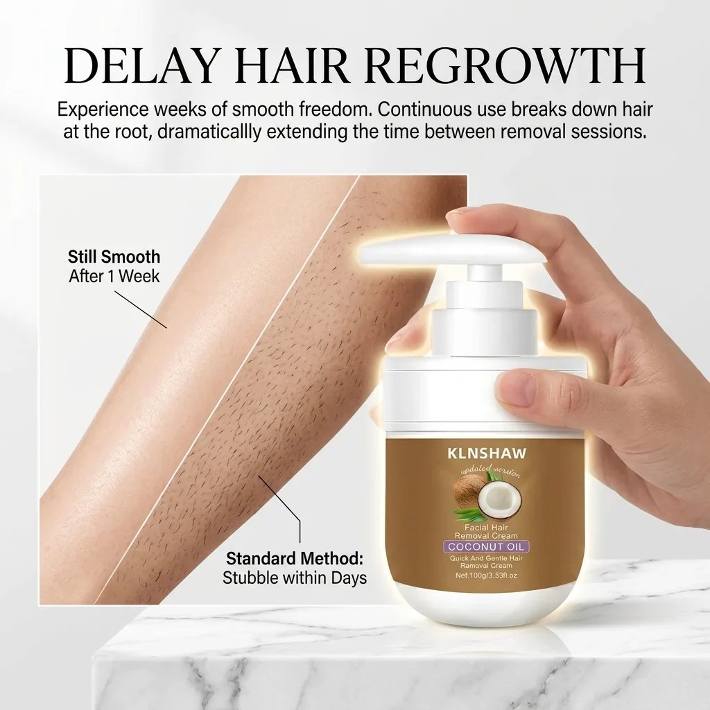 🥥 Painless Hair Removal — Face, Underarms, Legs, & Intimate Areas — Gentle Growth Inhibition: Coconut Hair Removal Cream