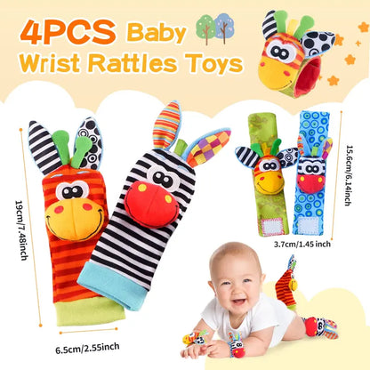 🔥Last Day 56% OFF - 👶🌈A set Newborn Baby Cartoon Animal Wrist Bell Rattle Socks