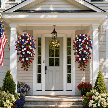 🎉Patriotic Hanging Flower Baskets 🔴⚪🔵 - Artificial Outdoor Decor, No Maintenance🇺🇸