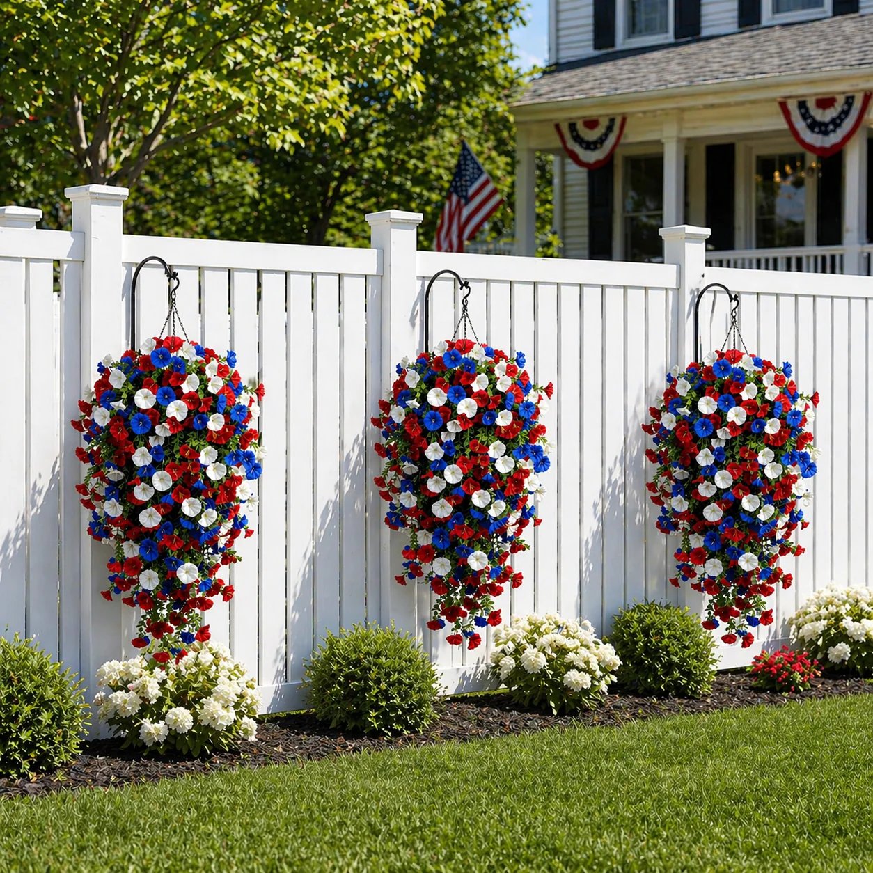 🎉Patriotic Hanging Flower Baskets 🔴⚪🔵 - Artificial Outdoor Decor, No Maintenance🇺🇸