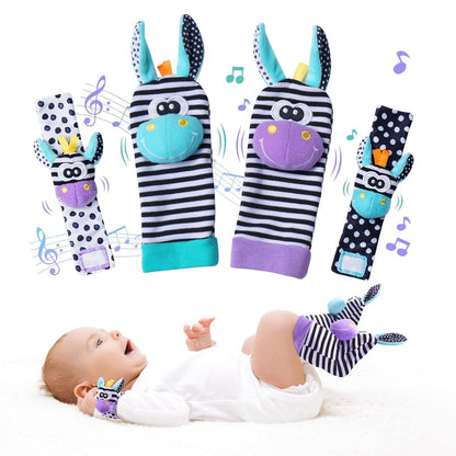 🔥Last Day 56% OFF - 👶🌈A set Newborn Baby Cartoon Animal Wrist Bell Rattle Socks