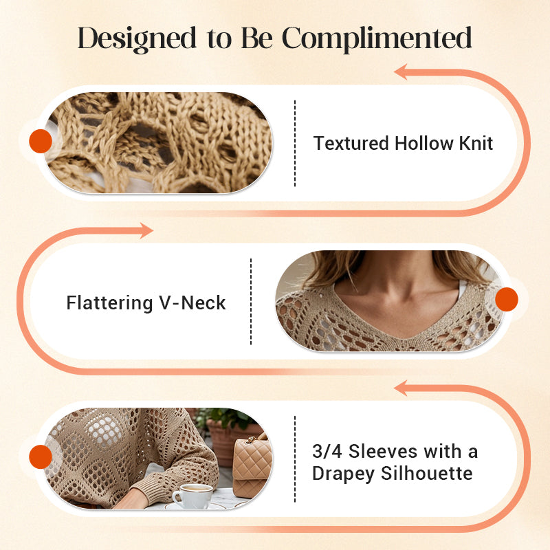 Hot Sale-Women's Boho Crochet Tops V Neck Hollow Out Knit Shirts