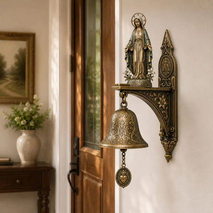 Our Lady of Grace Bronze Miraculous Medal Wall Bell ✨| 🙏Catholic Religious Home & Garden Decor"
