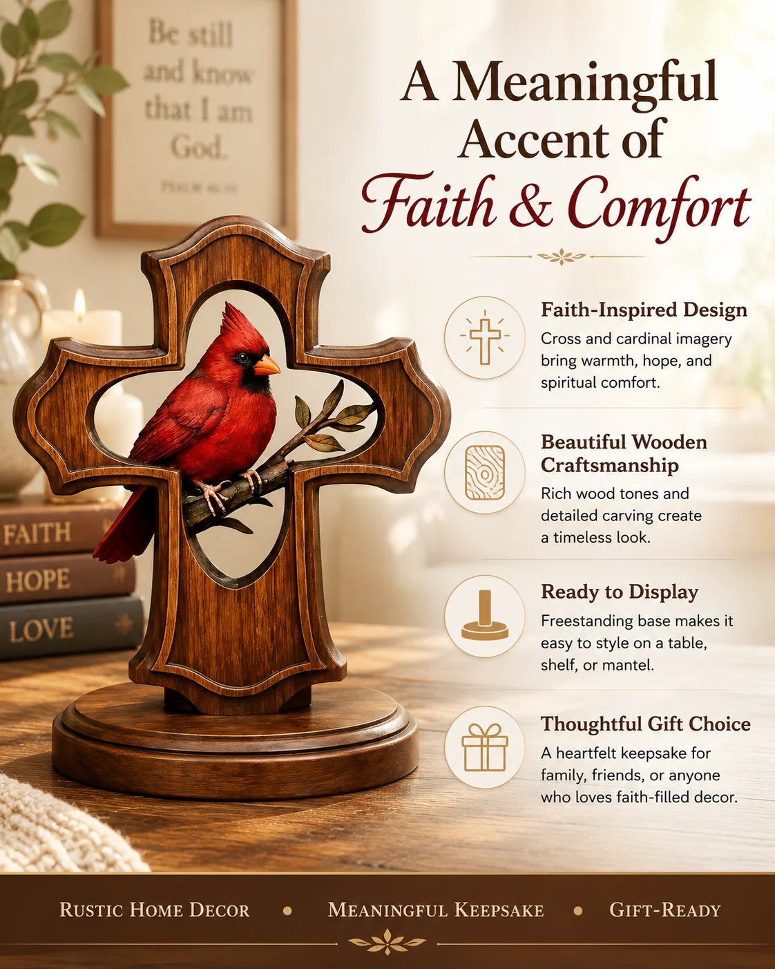 ❤️✝️Handcrafted Cardinal Cross Ornament