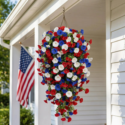 🎉Patriotic Hanging Flower Baskets 🔴⚪🔵 - Artificial Outdoor Decor, No Maintenance🇺🇸