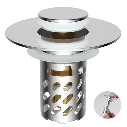 ✨ Upgraded 3-in-1 Pop Up Universal Bathroom Sink Drain Stopper - drain stopper + hair catcher + anti-clog filter
