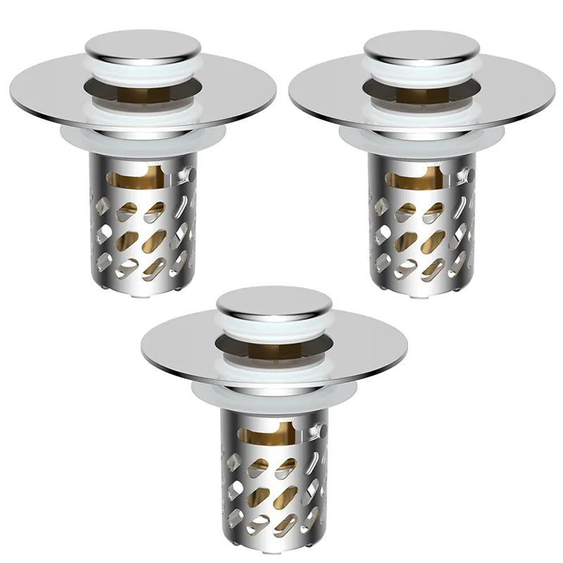 ✨ Upgraded 3-in-1 Pop Up Universal Bathroom Sink Drain Stopper - drain stopper + hair catcher + anti-clog filter