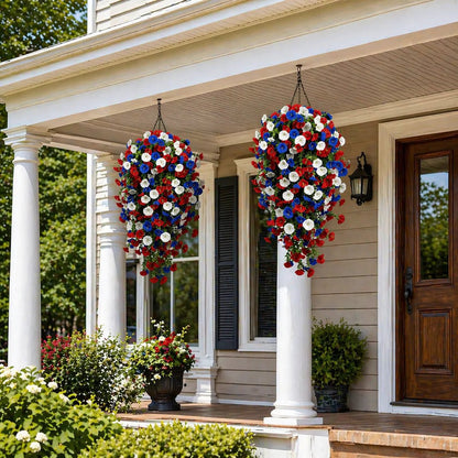 🎉Patriotic Hanging Flower Baskets 🔴⚪🔵 - Artificial Outdoor Decor, No Maintenance🇺🇸