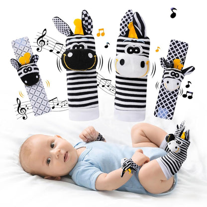 🔥Last Day 56% OFF - 👶🌈A set Newborn Baby Cartoon Animal Wrist Bell Rattle Socks