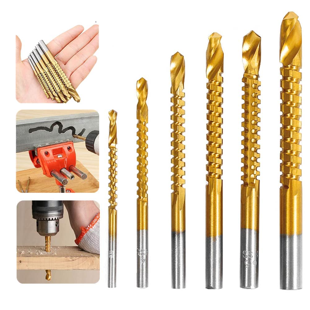 6 Pack Titanium Coated HSS Twist Drill Bits - 3-10mm