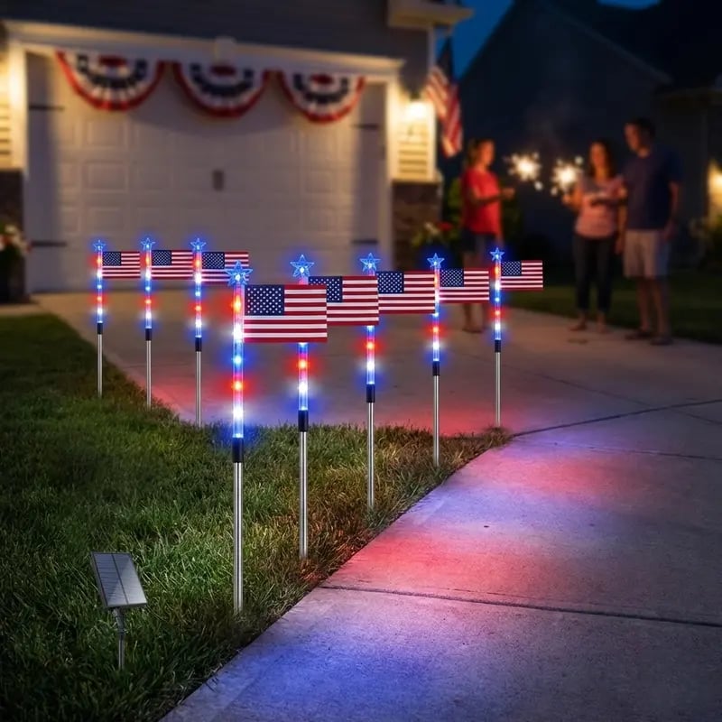 ⏰VIP Free Shipping-8 Solar American Flag Pathway Lights✨