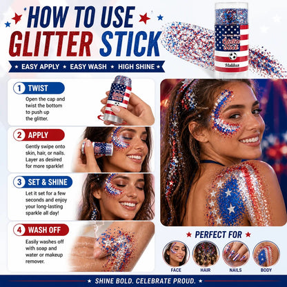 🎁LAST DAY 50% OFF-🦅4th of July Glitter Stick✨🔔Red, White & Blue Body & Hair Sparkle