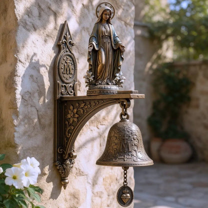 Our Lady of Grace Bronze Miraculous Medal Wall Bell ✨| 🙏Catholic Religious Home & Garden Decor"