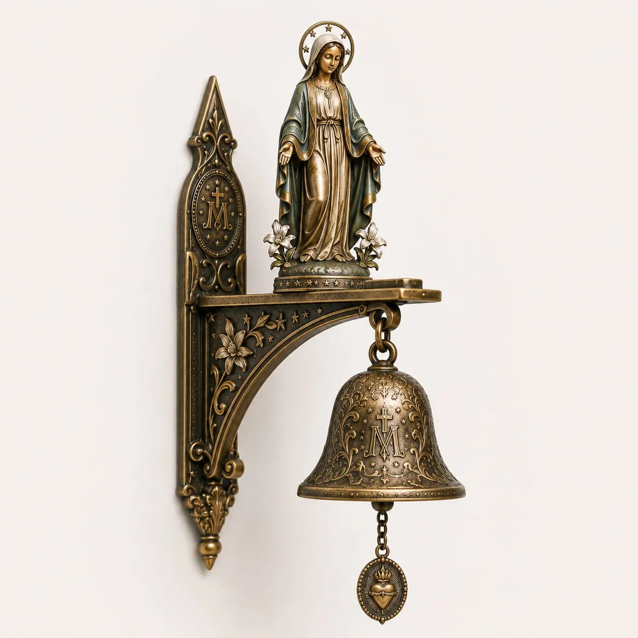 Our Lady of Grace Bronze Miraculous Medal Wall Bell ✨| 🙏Catholic Religious Home & Garden Decor"